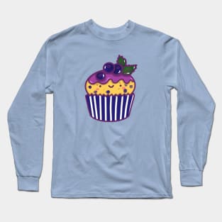 Kawaii Blueberry cupcake sticker doodle design sticker Long Sleeve T-Shirt